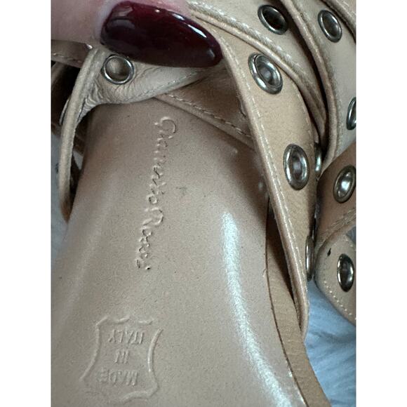 Gianvito Rossi Grommet Beige Nude Strappy Heels - Picture 10 of 10